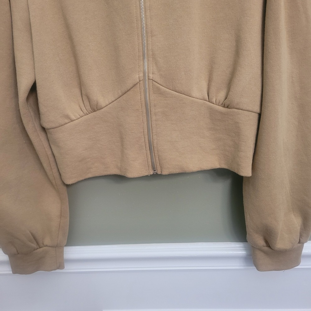 Reflex Women's Beige Cropped Zip Up Hoodie‎ Puff Sleeve "Life is Out There" - Picture 5 of 12